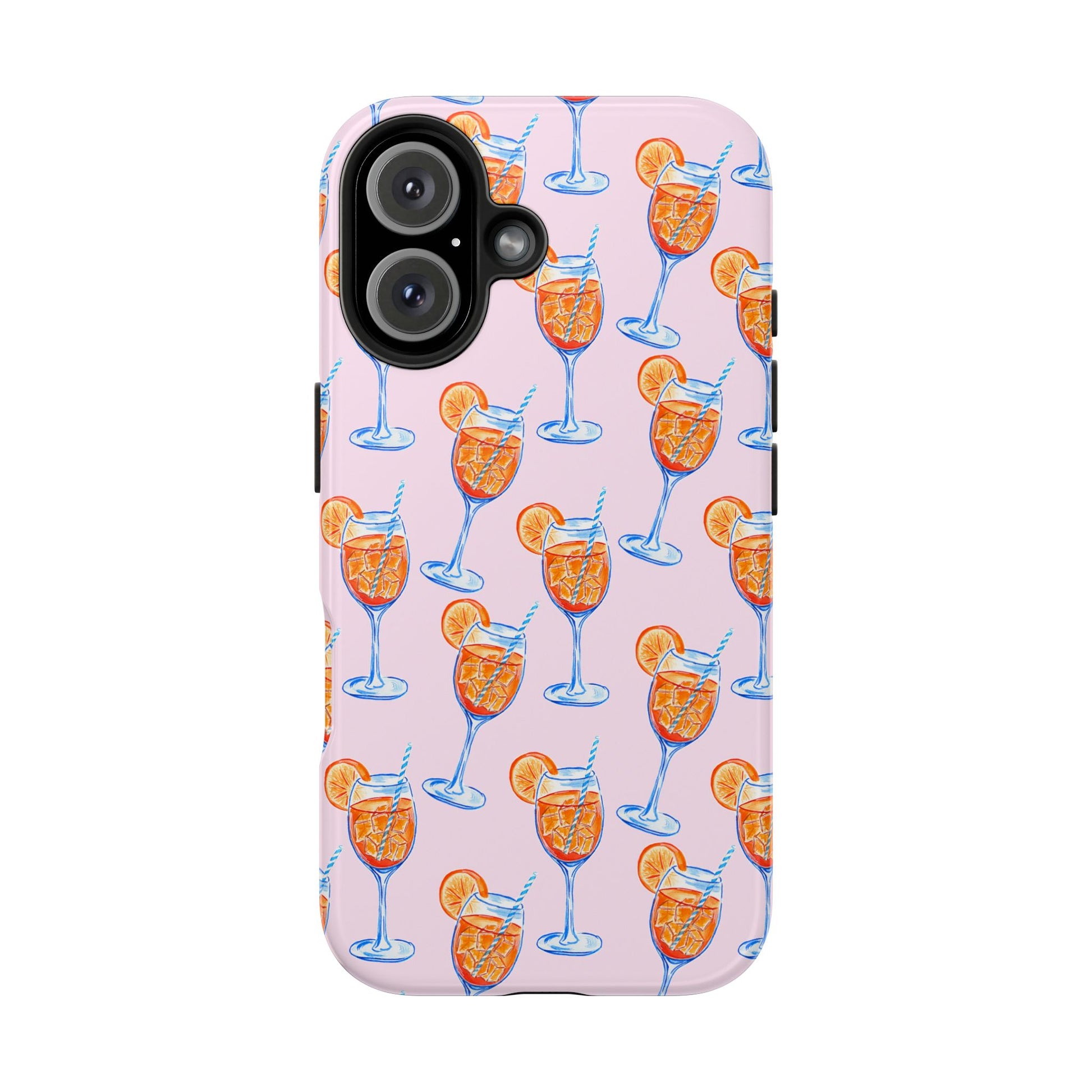 Orange & Blue Aperol Spritz Watercolor Patterned Blush Pink Tough Phone Case | Various Models iPhone 16