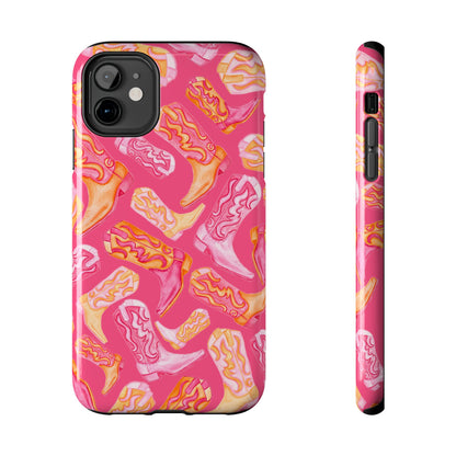Tossed Hot Pink & Orange Watercolor Cowboy Boots Hot Pink Tough Phone Cases | Various Models