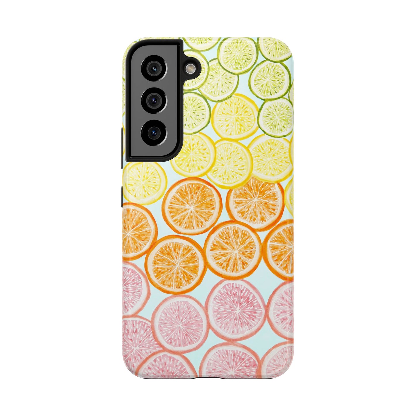 Ombré Citrus Grapefruit, Oranges, Lemons, & Limes Watercolor Illustrated Light Blue Tough Phone Case | Various Models Available