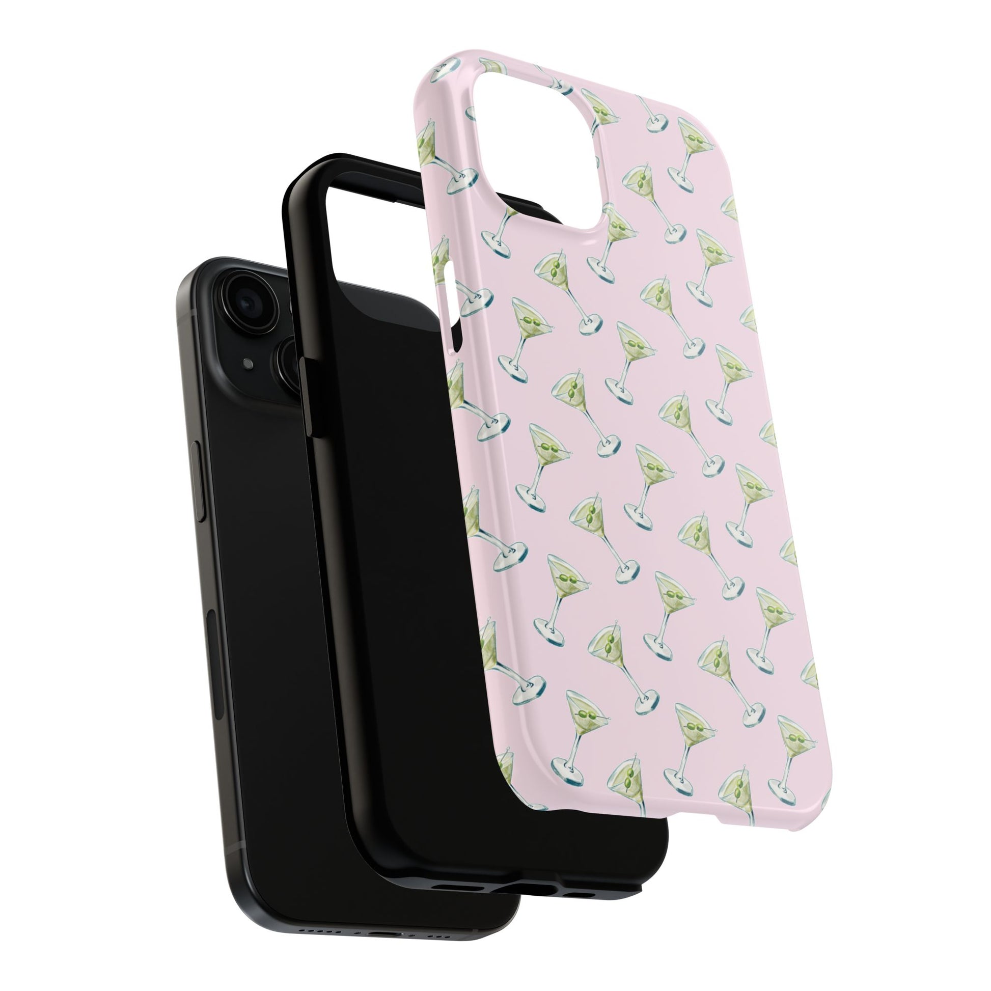 Light Pink Mini Martini Watercolor Illustrated Tossed Pattern Tough Phone Case | Various Models Available