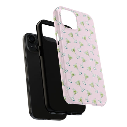 Light Pink Mini Martini Watercolor Illustrated Tossed Pattern Tough Phone Case | Various Models Available