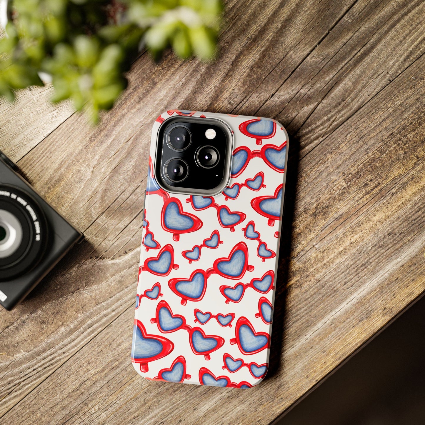 Red, White, & Blue Heart Shaped Watercolor Sunglasses Tossed Pattern Tough Phone Cases