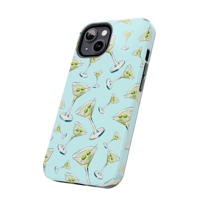 Watercolor Blue and Green Martinis Tossed Illustrated Pattern Turquoise Blue Tough Phone Case | Various Models