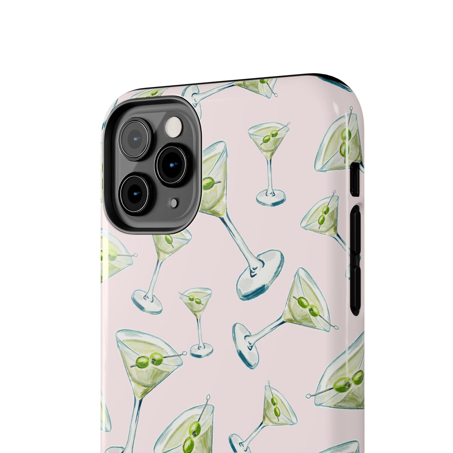 Watercolor Blue and Green Martinis Tossed Illustrated Pattern Blush Pink Tough Phone Case | Various Models