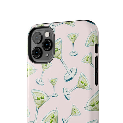 Watercolor Blue and Green Martinis Tossed Illustrated Pattern Blush Pink Tough Phone Case | Various Models
