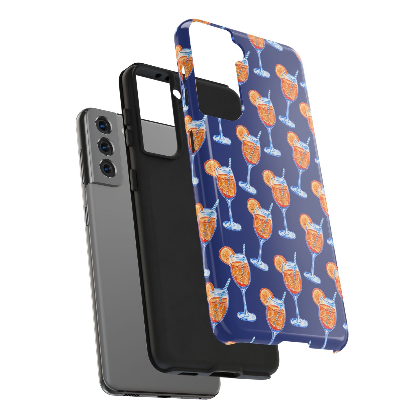 Orange & Blue Aperol Spritz Watercolor Pattern Navy Tough Case | Various Models