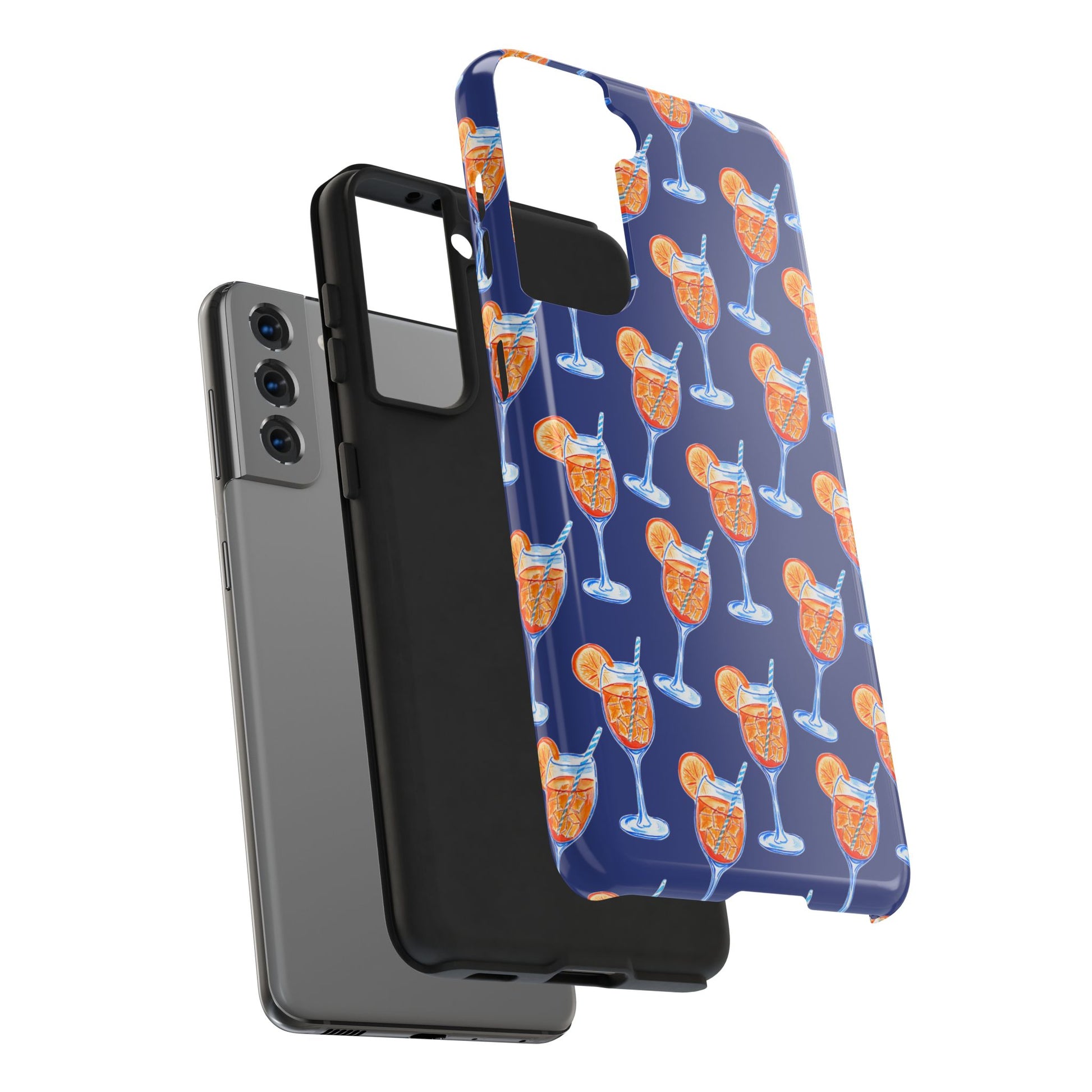 Orange & Blue Aperol Spritz Watercolor Pattern Navy Tough Case | Various Models