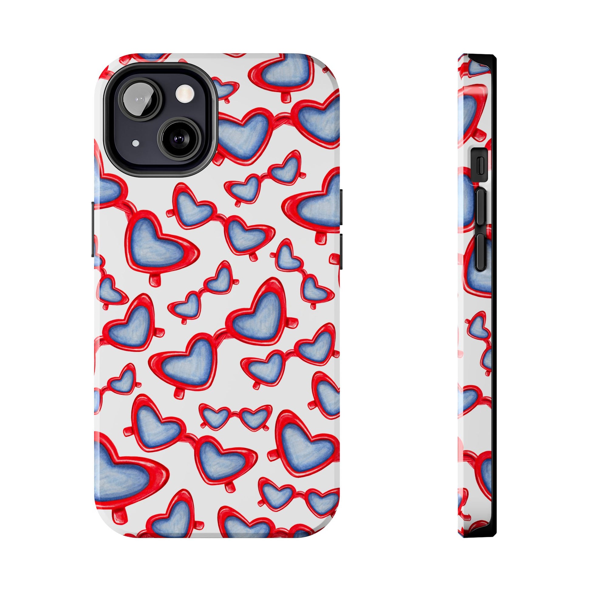 Red, White, & Blue Heart Shaped Watercolor Sunglasses Tossed Pattern Tough Phone Cases iPhone 13
