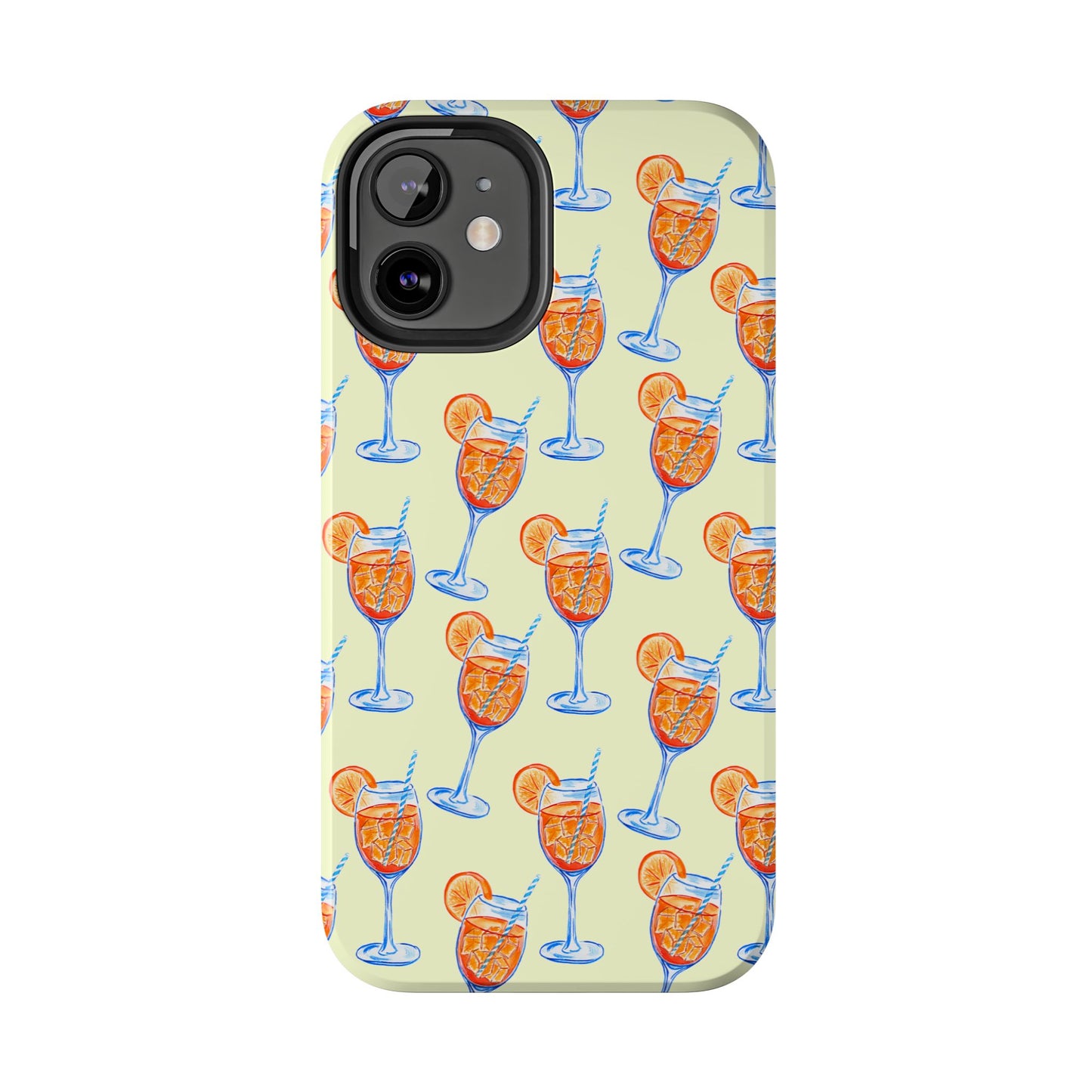 Lemon Yellow Orange & Blue Aperol Spritz Watercolor Patterned Tough Phone Case | Various Models
