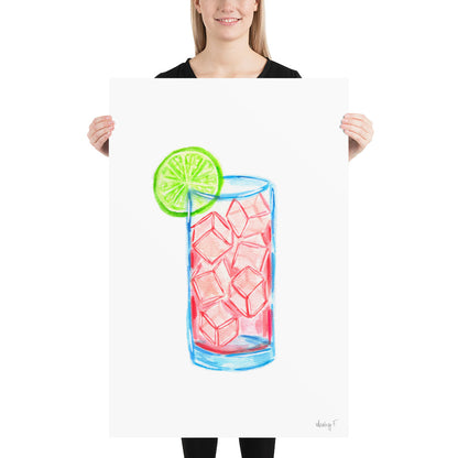 Print | Watercolor Pink Sea Breeze Cocktail 24″×36″