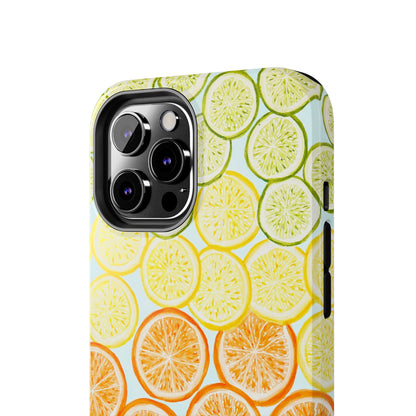 Ombré Citrus Grapefruit, Oranges, Lemons, & Limes Watercolor Illustrated Light Blue Tough Phone Case | Various Models Available