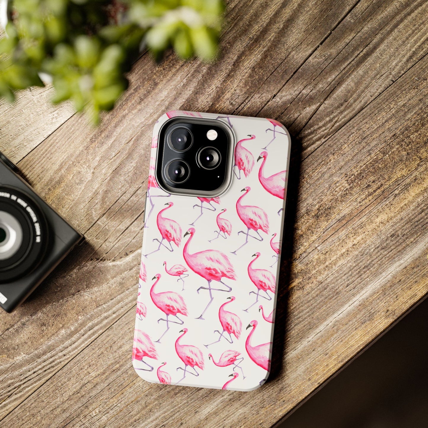 Hot Pink Flamingos Watercolor Illustrated Tossed Pattern Phone Case | Various Models
