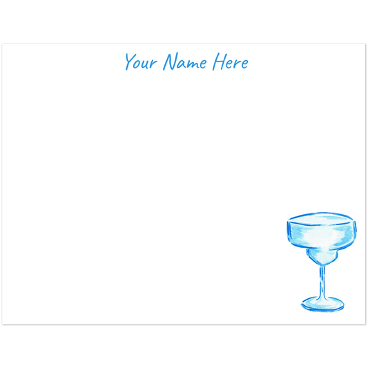 Personalized Blue Margarita Glass Watercolor Illustrated Flat Notecards | Set of 10 Cards & Envelopes | 2 Sizes | 3 Colors 4.25x5.5″ (SM) Turquoise