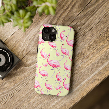 Pink Flamingos Watercolor Illustrated Tossed Pattern Yellow Phone Case | Various Models