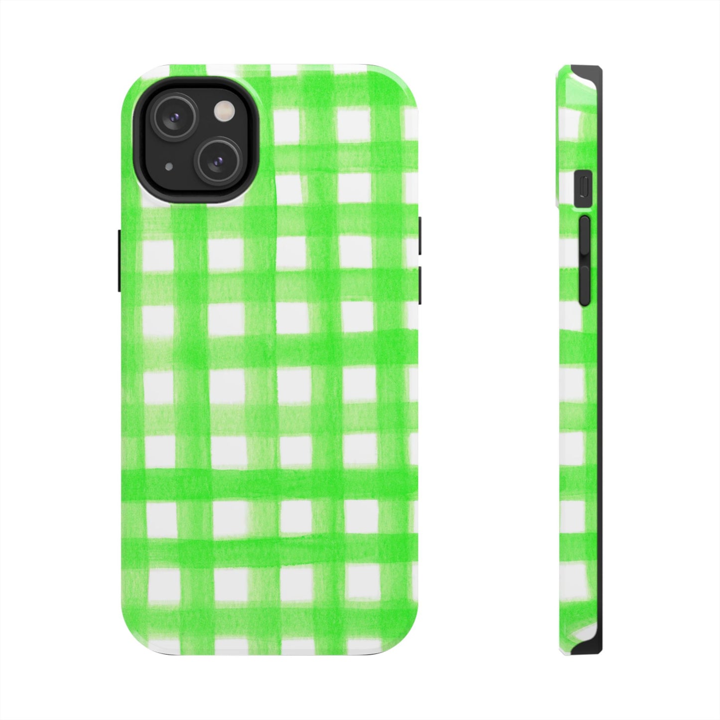 Lime Green Gingham Watercolor Illustrated Tough Phone Case | Various Models Available