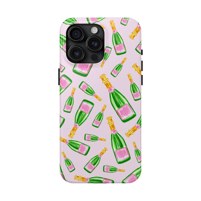 Tossed Pink and Green Watercolor Illustrated Champagne Bottles Pattern Blush Pink Tough Phone Case | Various Models