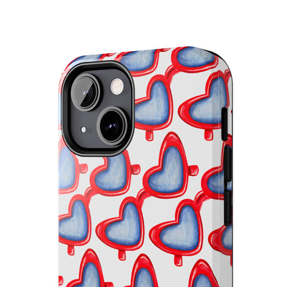 Red Heart Shaped Sunglasses Watercolor Illustrated Tough Phone Case | Various Models