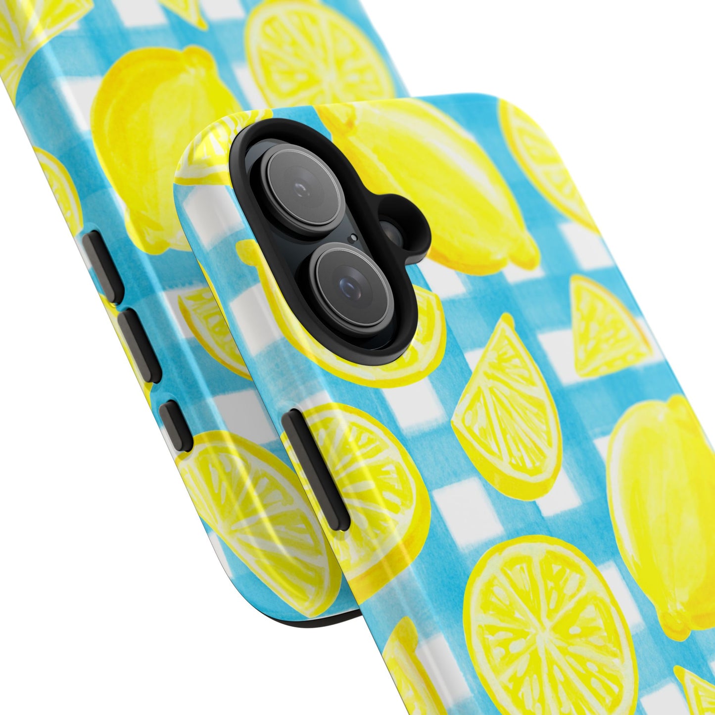 Yellow Lemons & Turquoise Gingham Watercolor Illustrated Tough Phone Case | Various Models Available