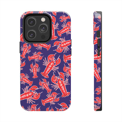 Red Lobster Watercolor Illustrated Tossed Pattern Navy Coastal Nautical Tough Phone Case | Various Models