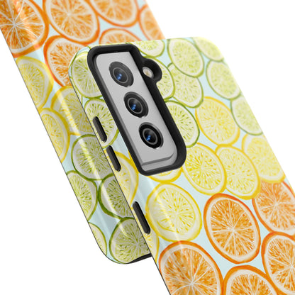 Ombré Citrus Grapefruit, Oranges, Lemons, & Limes Watercolor Illustrated Light Blue Tough Phone Case | Various Models Available