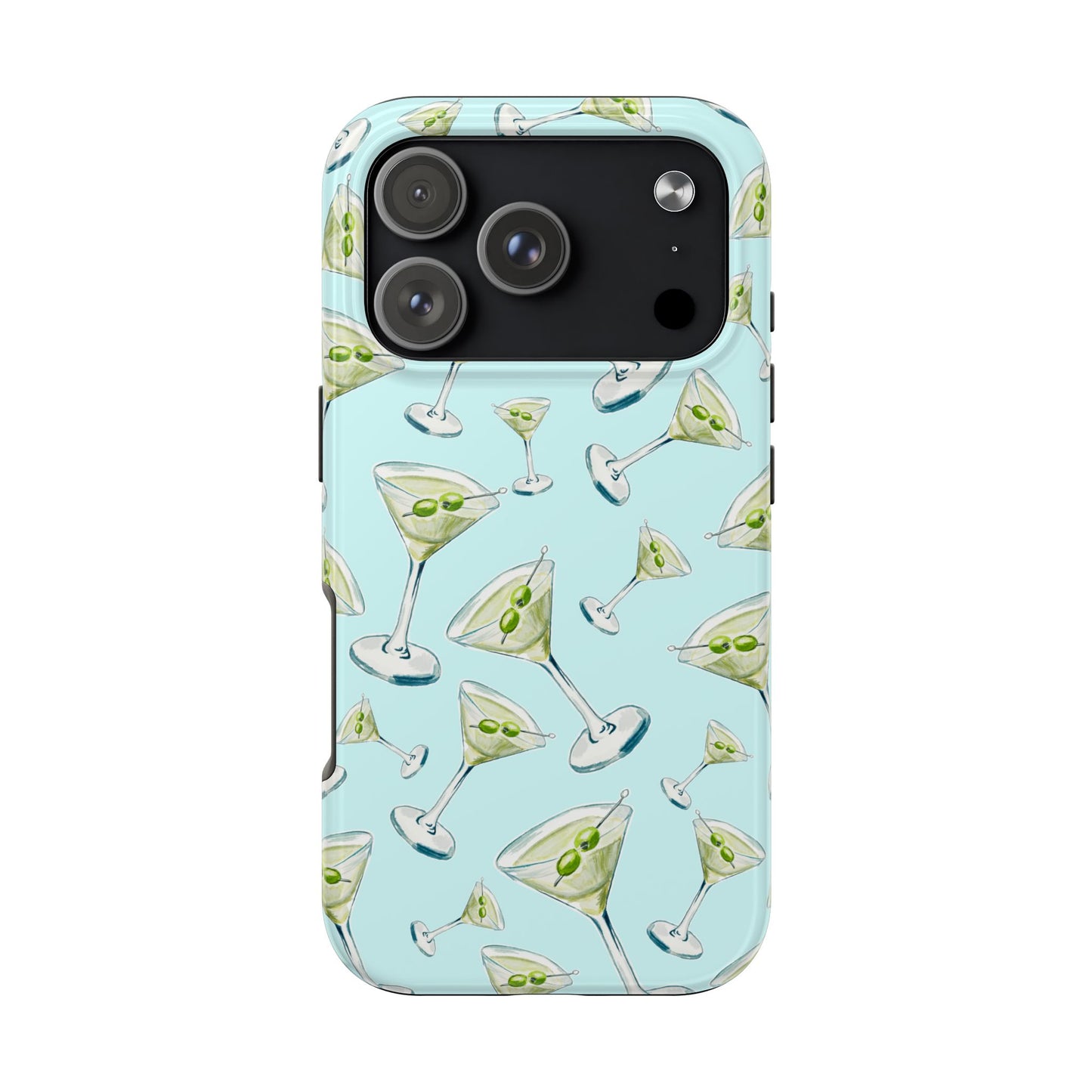 Watercolor Blue and Green Martinis Tossed Illustrated Pattern Turquoise Blue Tough Phone Case | Various Models