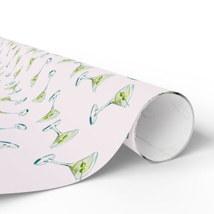 Gift Wrap | Mini Blush Pink Watercolor Martini Tossed Pattern | Matte or Glossy