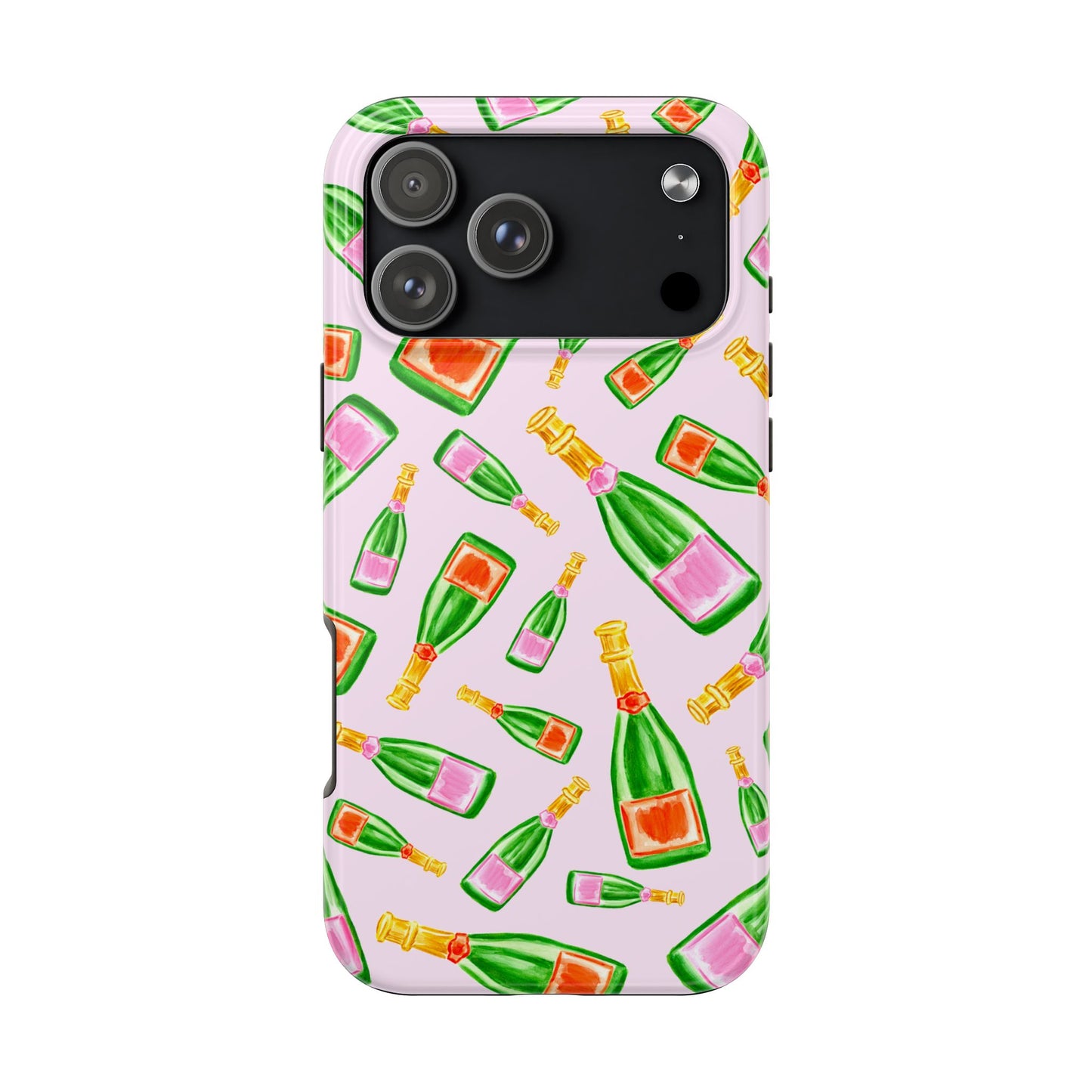 Tossed Pink and Green & Orange and Green Watercolor Illustrated Champagne Bottles Pattern Blush Pink Tough Phone Case | Various Models