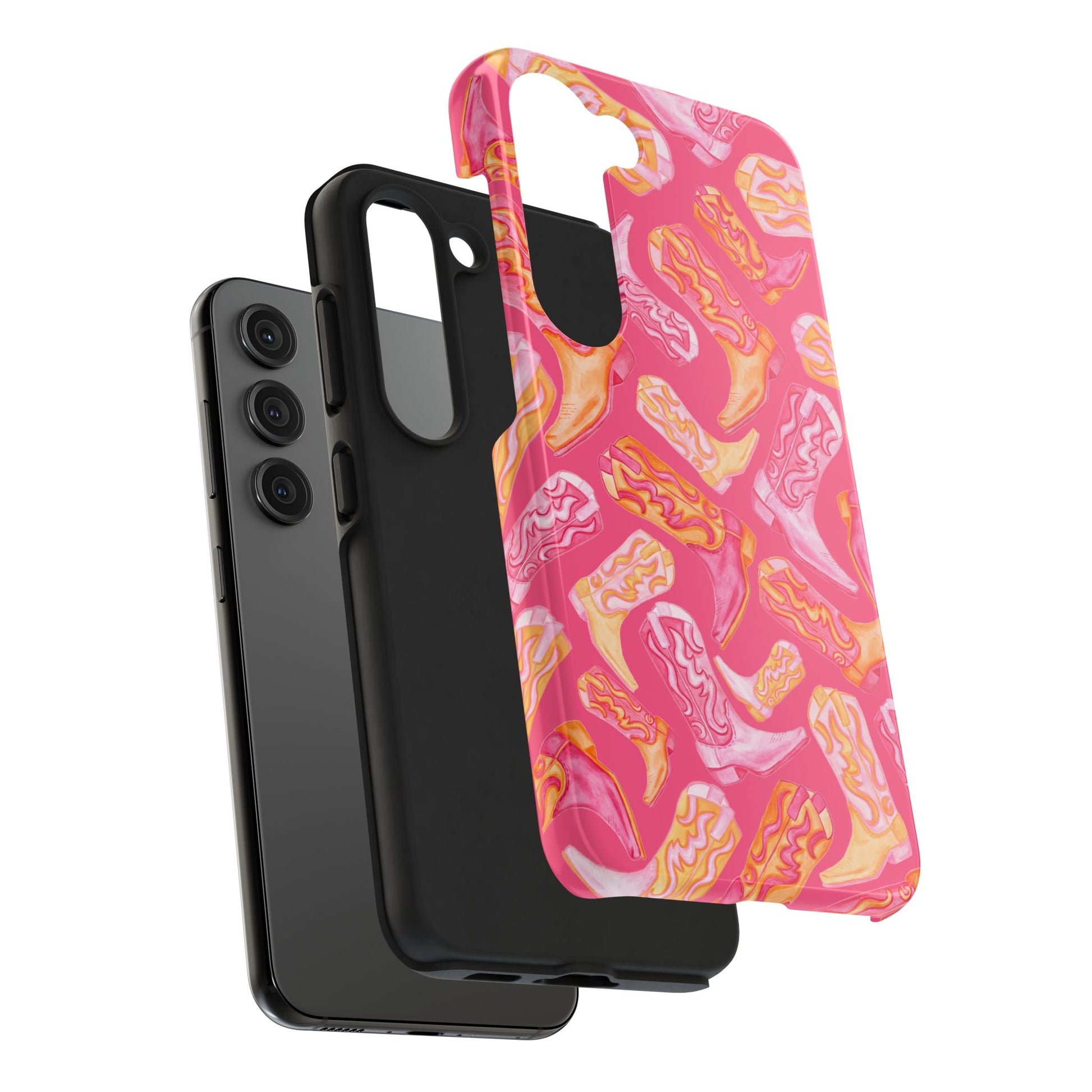 Tossed Hot Pink & Orange Watercolor Cowboy Boots Hot Pink Tough Phone Cases | Various Models