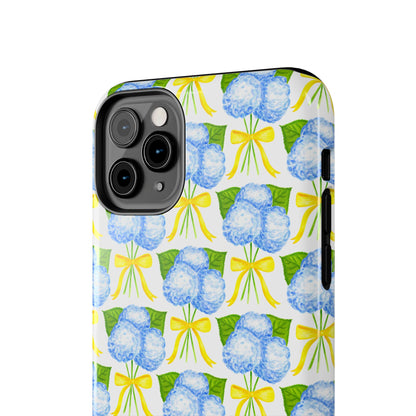 Blue Hydrangea Bouquets with Yellow Bow Ribbon Watercolor Illustrated Patterned Tough Phone Case | Various Models