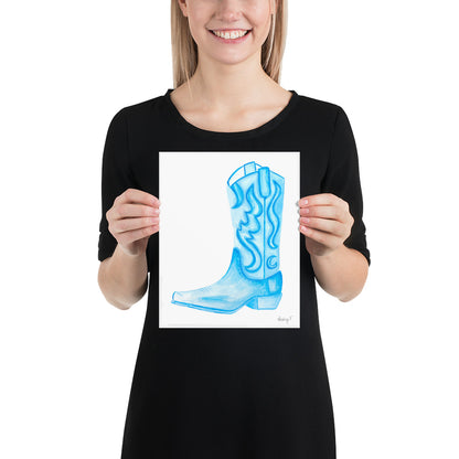 Print | Watercolor Light Blue Cowboy Boot 8″×10″