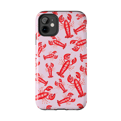 Red Lobster Watercolor Illustrated Tossed Pattern Light Pink Coastal Nautical Tough Phone Case | Various Models