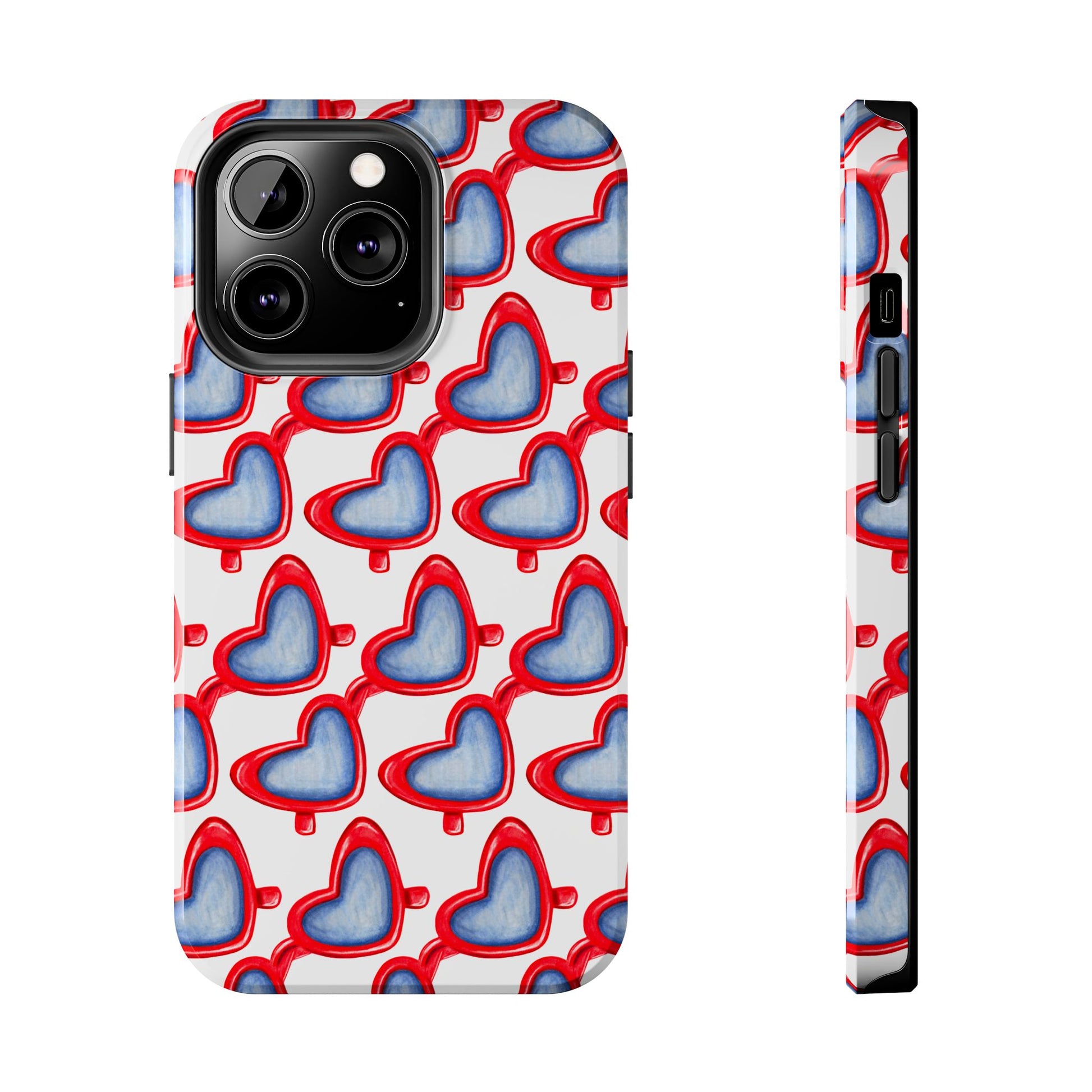 Red Heart Shaped Sunglasses Watercolor Illustrated Tough Phone Case | Various Models iPhone 13 Pro