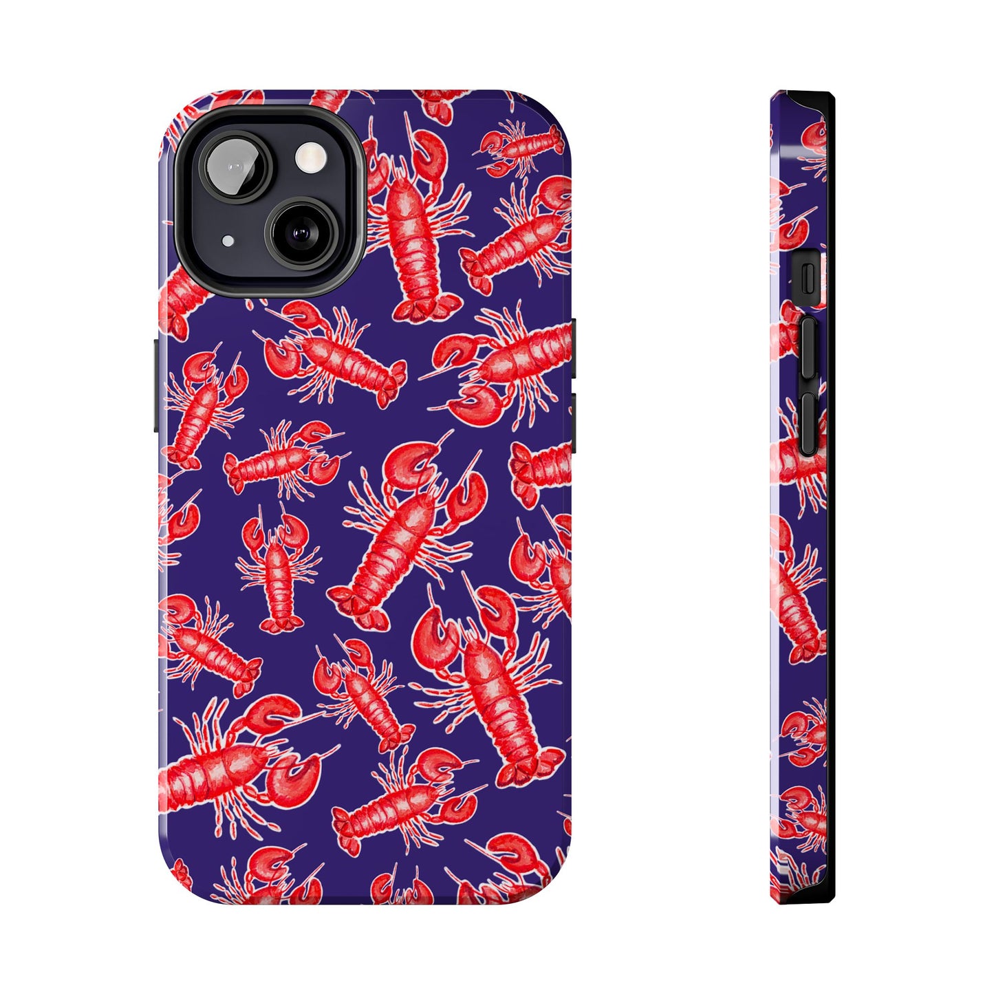 Red Lobster Watercolor Illustrated Tossed Pattern Navy Coastal Nautical Tough Phone Case | Various Models