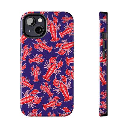 Red Lobster Watercolor Illustrated Tossed Pattern Navy Coastal Nautical Tough Phone Case | Various Models