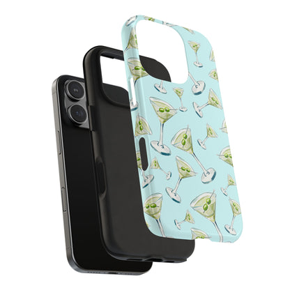 Watercolor Blue and Green Martinis Tossed Illustrated Pattern Turquoise Blue Tough Phone Case | Various Models