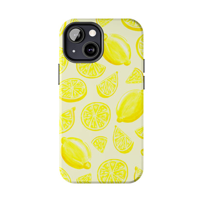 Bright Yellow Lemons Watercolor Illustrated Tossed Pattern Pale Yellow Tough Phone Case | Various Models
