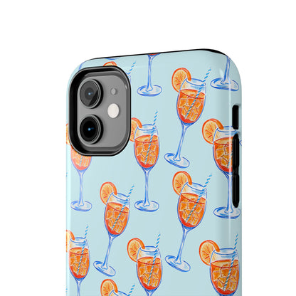 Orange & Blue Aperol Spritz Watercolor Pattern Turquoise Phone Case | Various Models