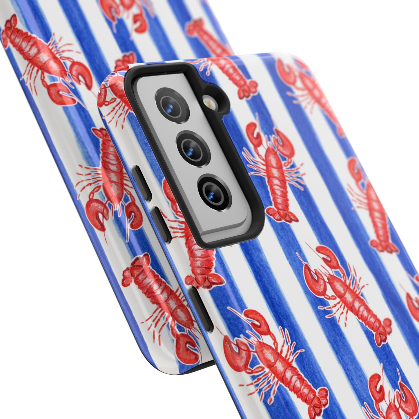 Blue & White Strip Red Lobster Watercolor Patterned Phone Case | Various Models