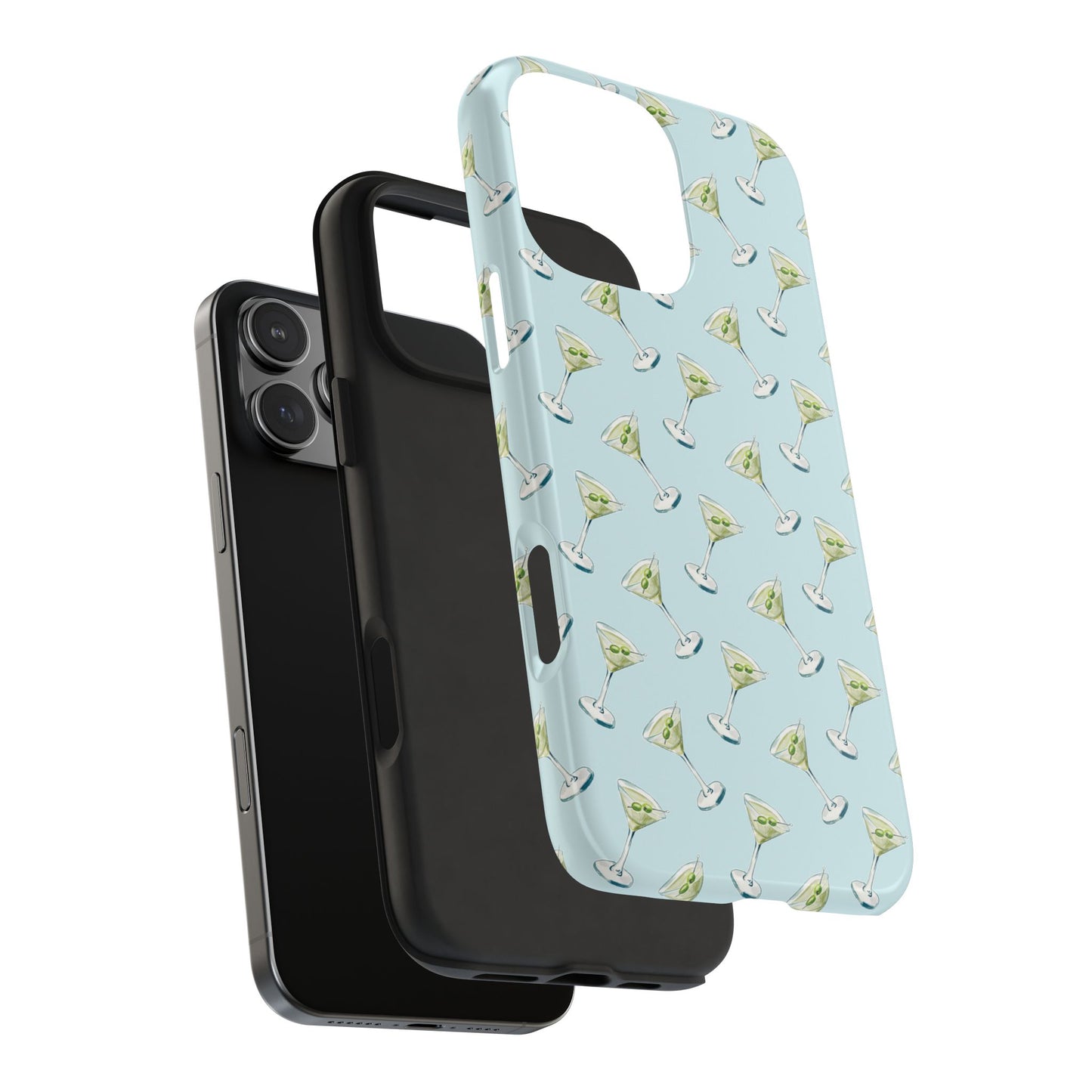 Blue Mini Martini Watercolor Illustrated Tossed Pattern Tough Phone Case | Various Models Available