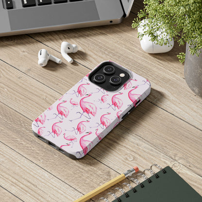 Pink Flamingos Watercolor Illustrated Tossed Pattern Blush Phone Case | Various Models