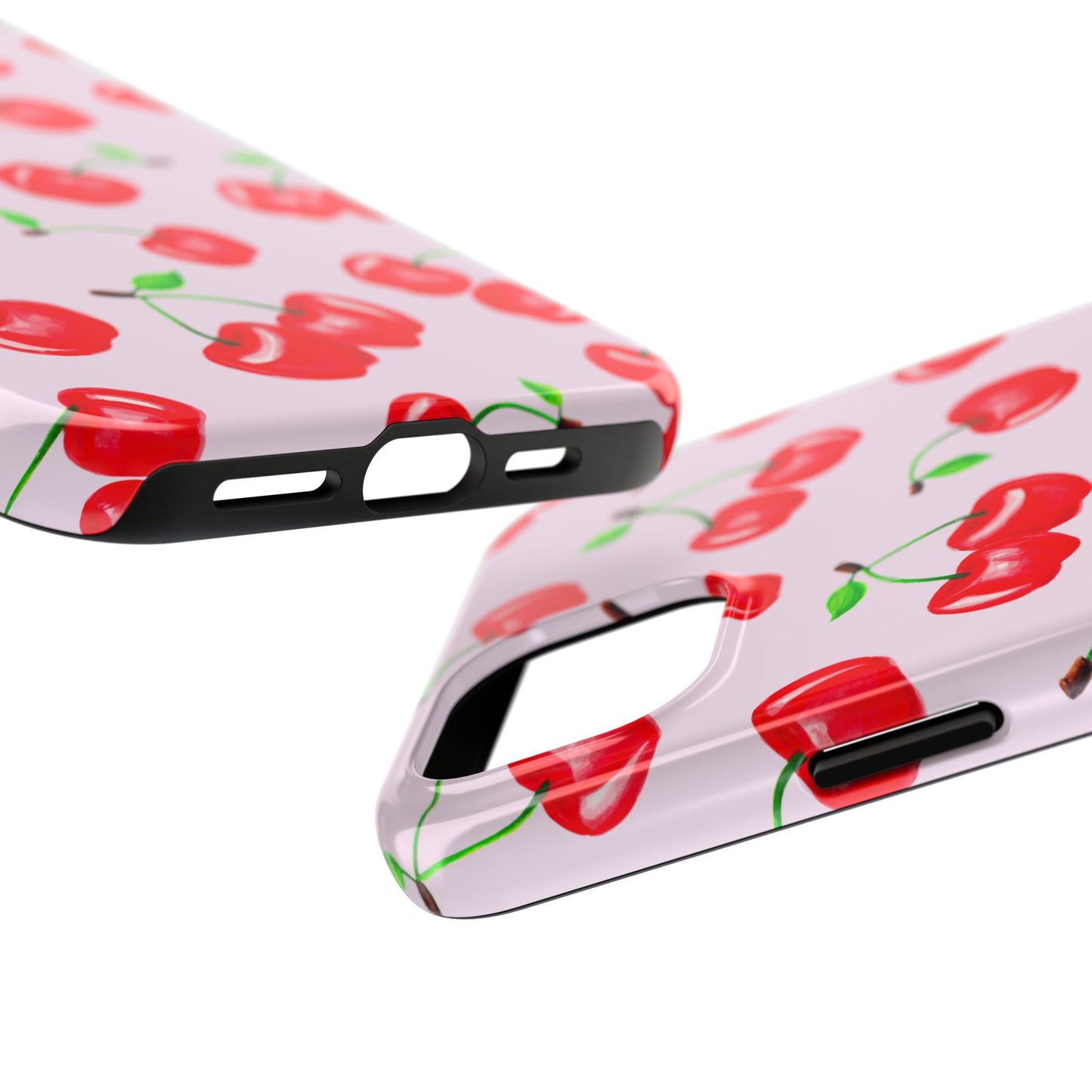 Tossed Red Watercolor Cherries Illustrated Pattern Light Pink Tough Phone Case | Various Models