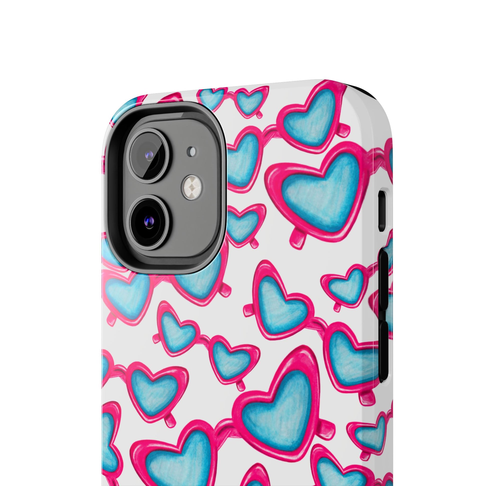 Pink & Blue Heart Shaped Sunglasses Watercolor Illustrated Tossed Pattern Tough Case | Various Models