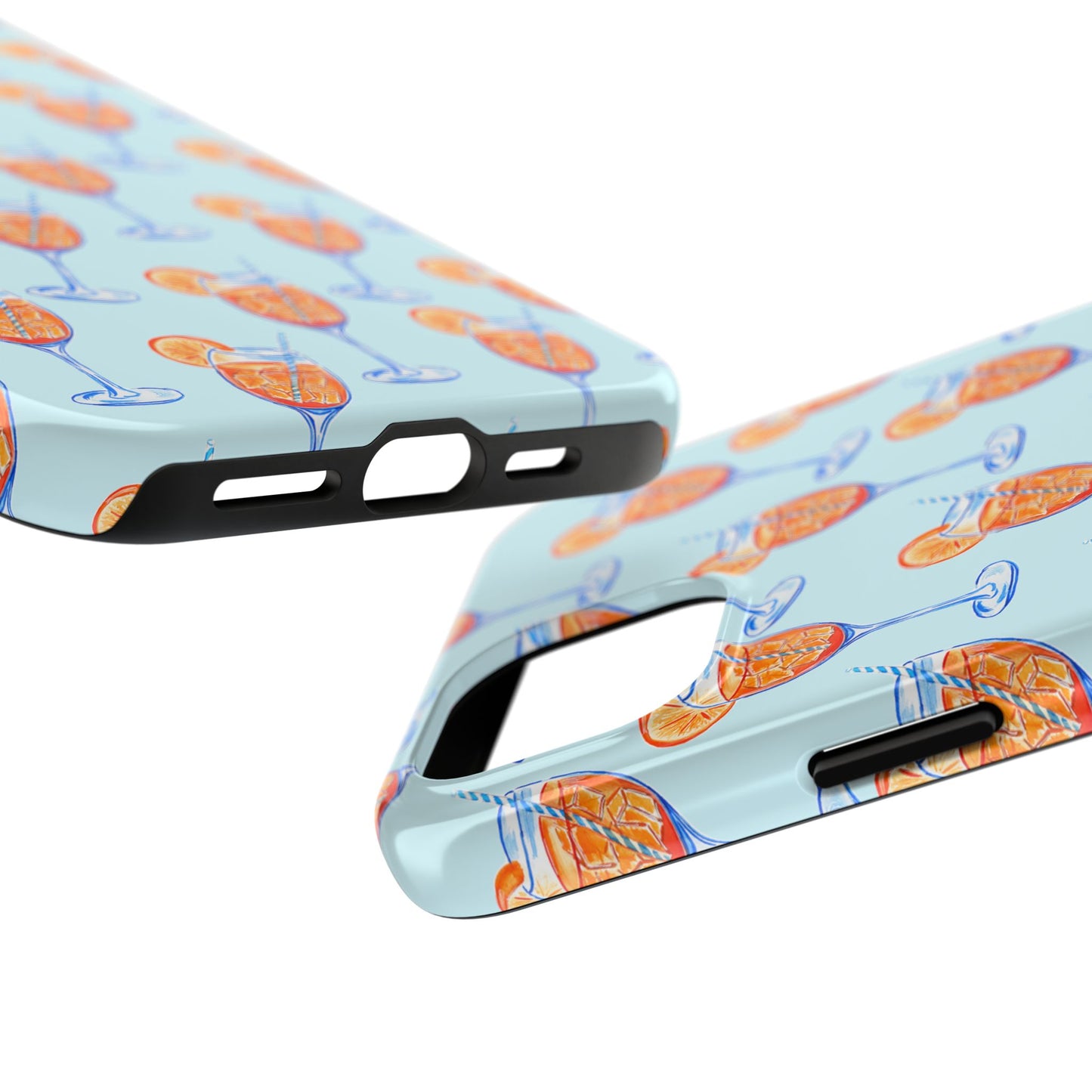 Orange & Blue Aperol Spritz Watercolor Pattern Turquoise Phone Case | Various Models