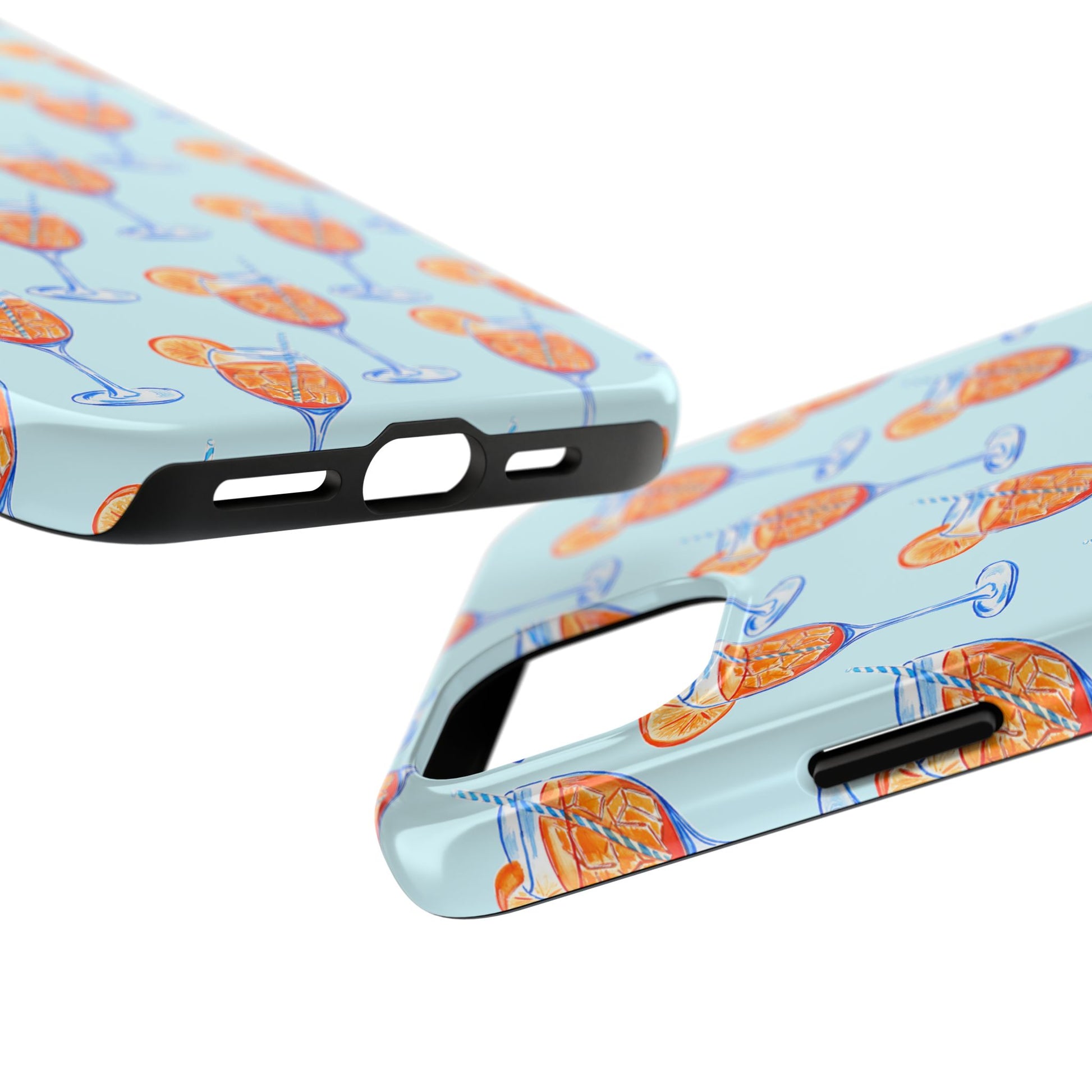 Orange & Blue Aperol Spritz Watercolor Pattern Turquoise Phone Case | Various Models