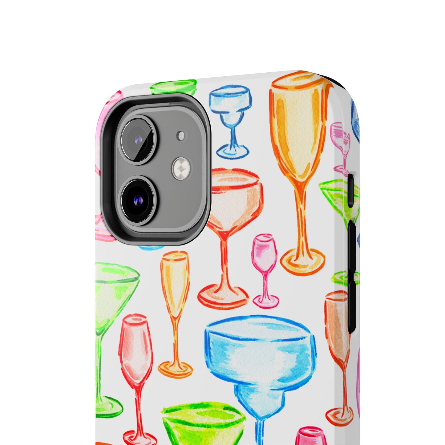 Monochromatic Margarita, Wine, Martini, and Champagne Flute Cocktail Glasses Watercolor Illustrated Tough Phone Case | Various Models Available