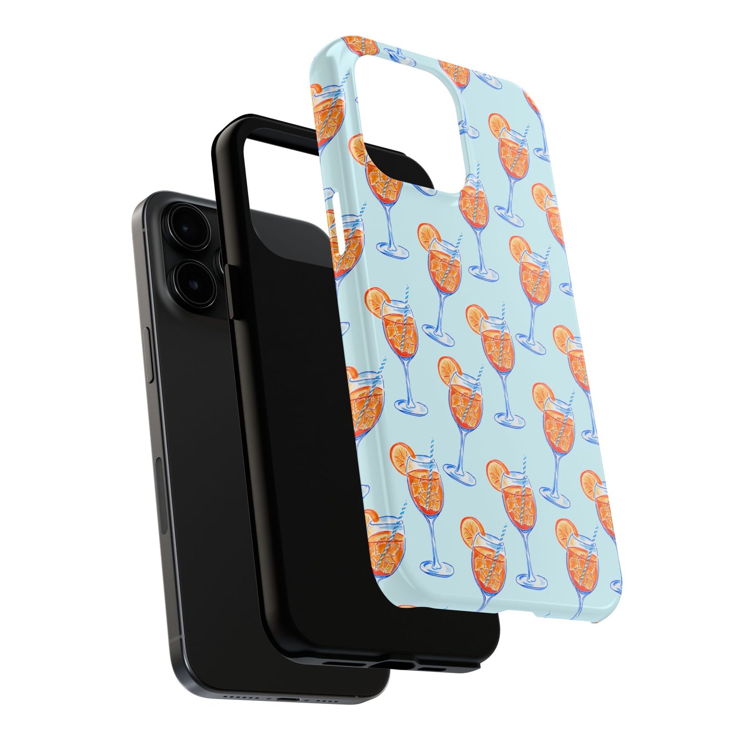 Orange & Blue Aperol Spritz Watercolor Pattern Turquoise Phone Case | Various Models