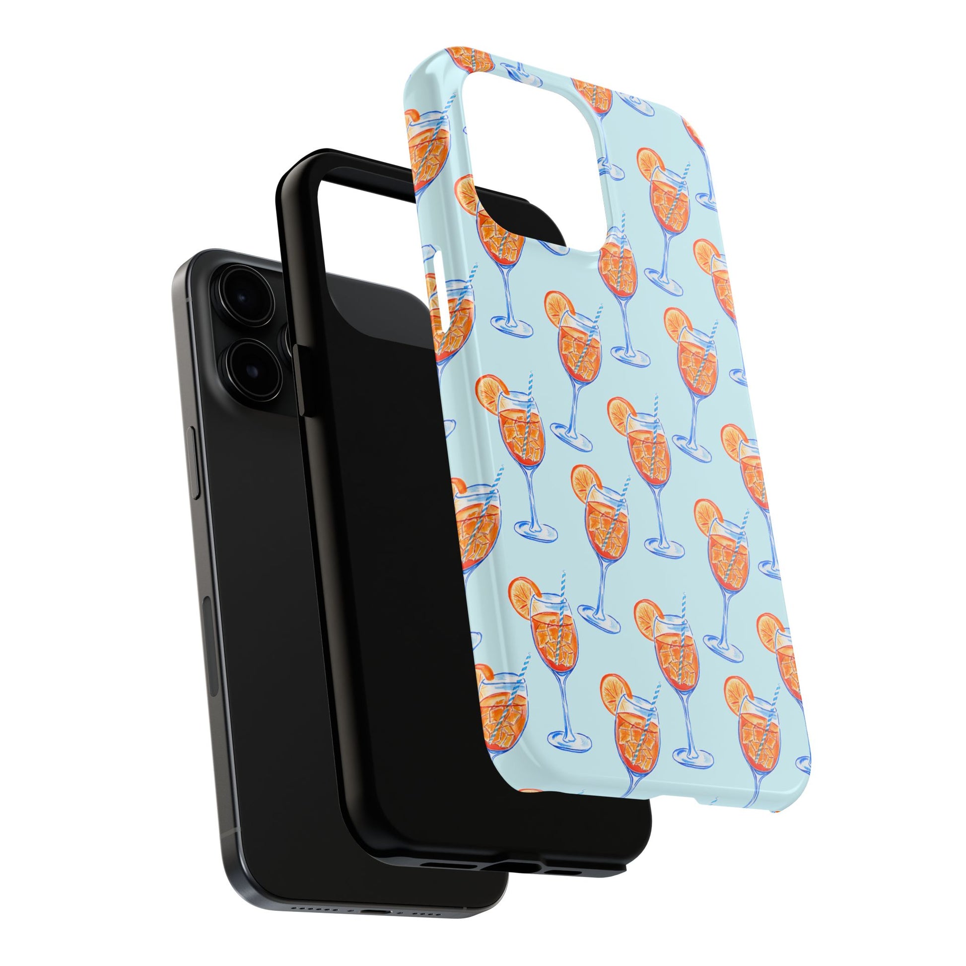 Orange & Blue Aperol Spritz Watercolor Pattern Turquoise Phone Case | Various Models