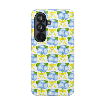 Blue Hydrangea Bouquets with Yellow Bow Ribbon Watercolor Illustrated Patterned Tough Phone Case | Various Models