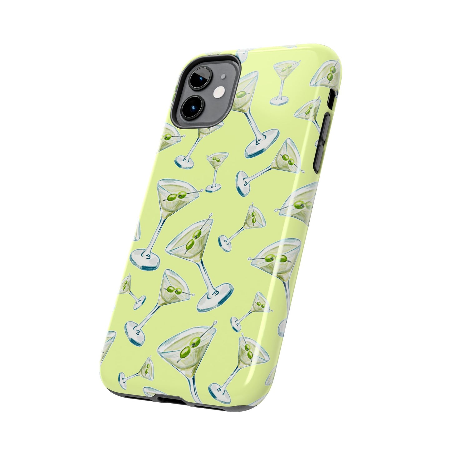Watercolor Blue and Green Martinis Tossed Illustrated Pattern Yellow Tough Phone Case | Various Models