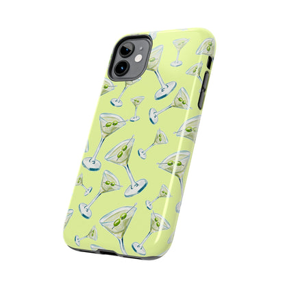 Watercolor Blue and Green Martinis Tossed Illustrated Pattern Yellow Tough Phone Case | Various Models